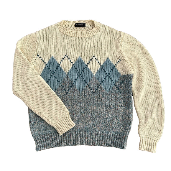 Vintage Preppy Argyle Sweater Cream Wool Blend Size M by CATALINA - Picture 8 of 8